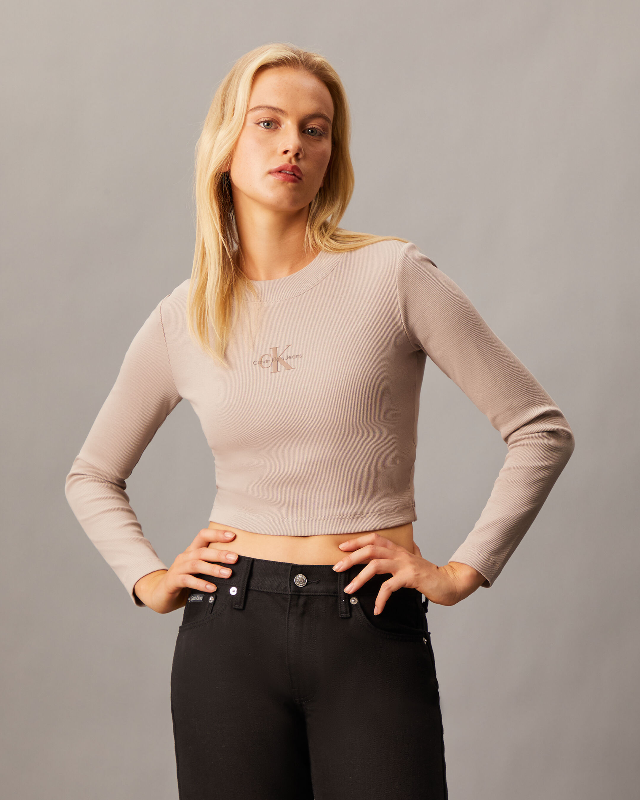 Monogram Baby Fit Rib Knit Tee | grey | Calvin Klein Hong Kong