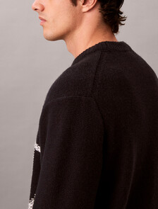 Pure Wool Monogram Jumper, Black, hi-res