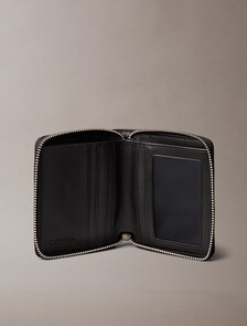 壓花編織拉鍊對摺式銀包, Black, hi-res