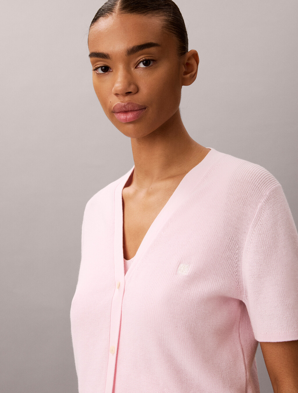 Cotton Knit Short Sleeve Twin Set, Cradle Pink, hi-res