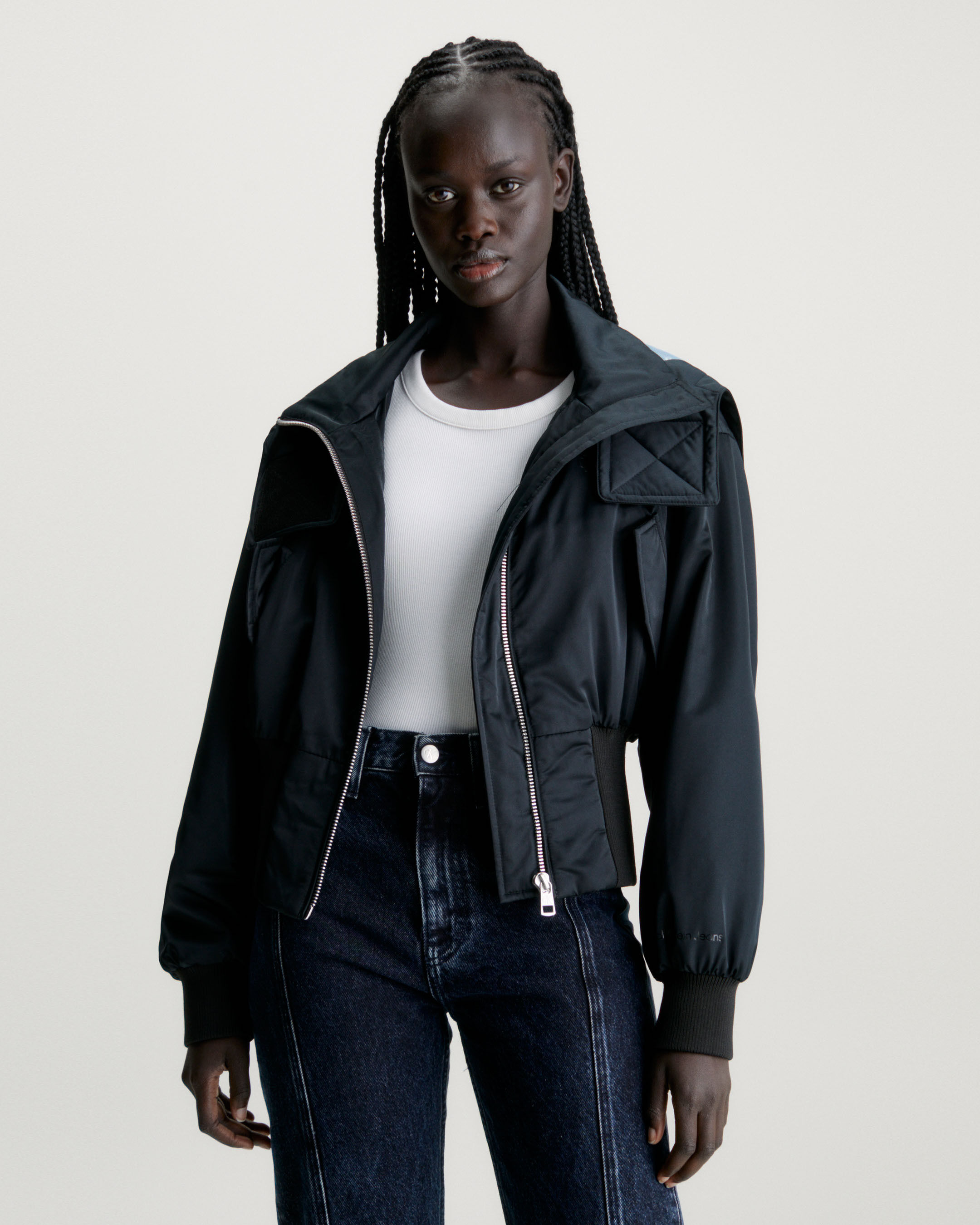 Cropped hooded sales bomber jacket