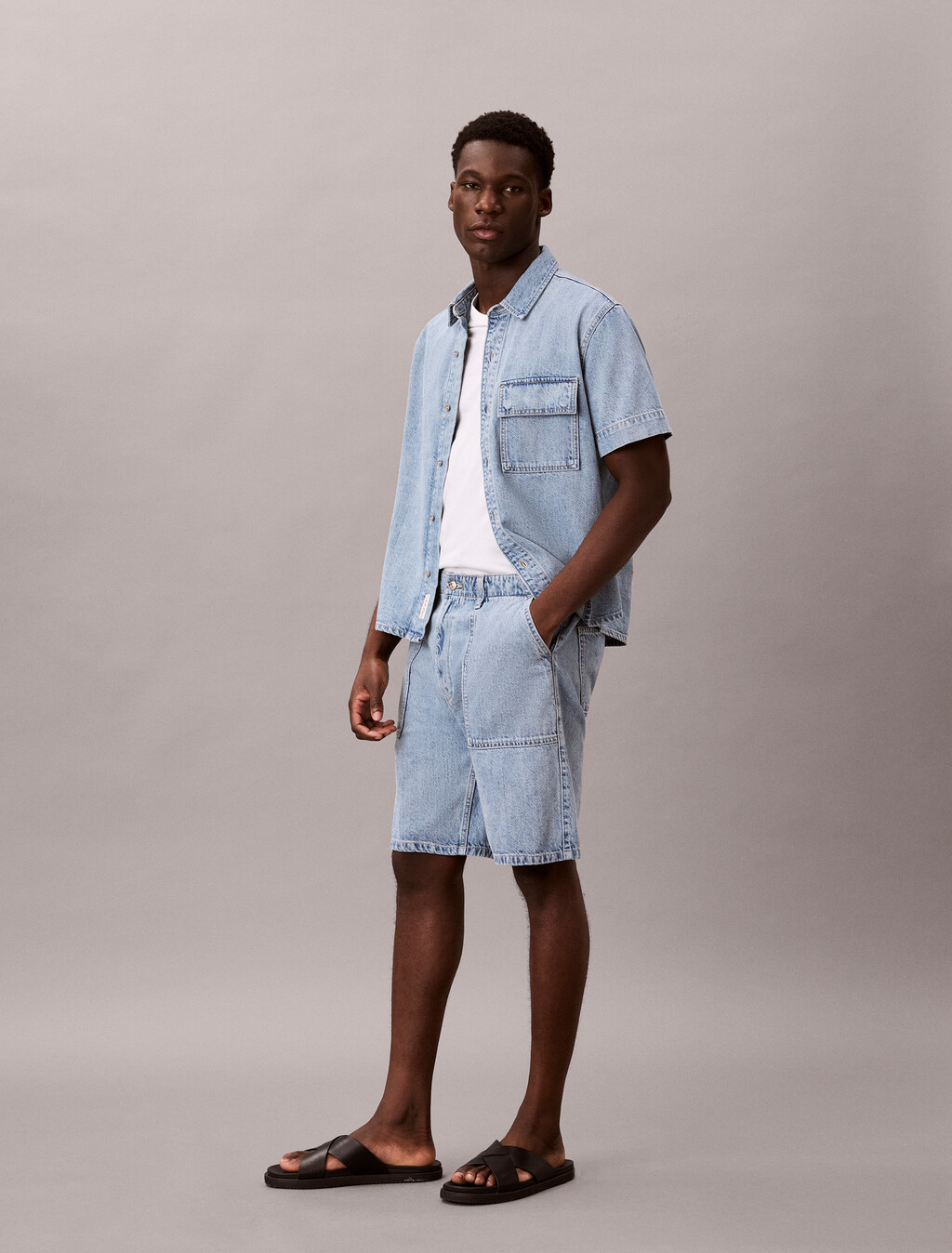 棉麻混紡牛仔短褲, SHALLOW TIDE, hi-res