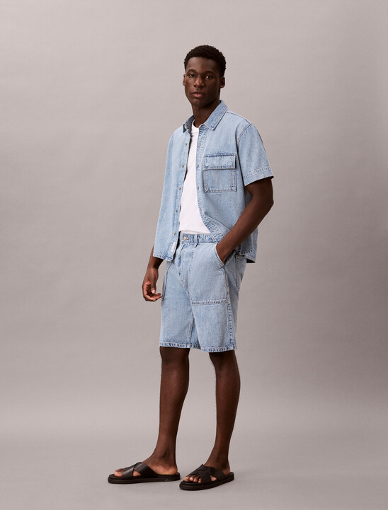 棉麻混紡牛仔短褲