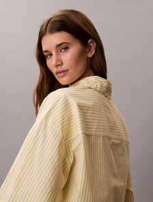 Cropped Cotton Poplin Pyjama Top, SERA STRIPE PEAR SORBET, hi-res