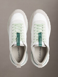 Suede and Nylon Runner Trainers, Bright White/Galapagos Green, hi-res