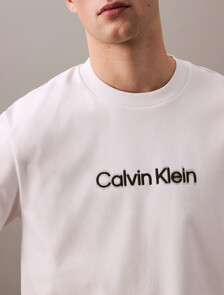Calvin Klein 模糊效果標誌修身 T 恤, Brilliant White, hi-res