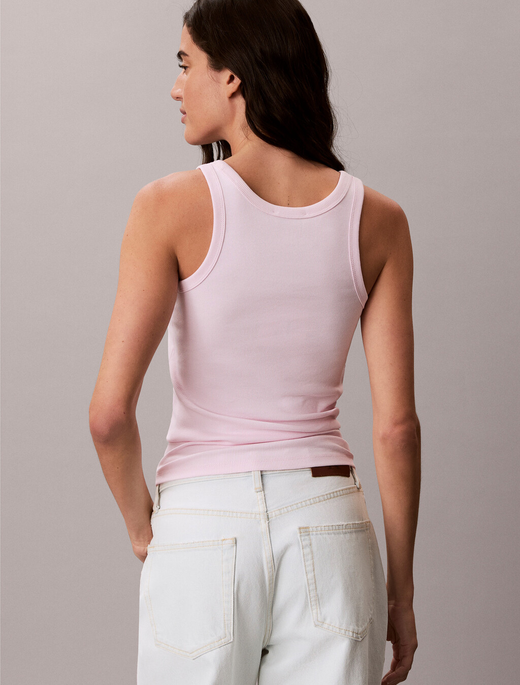Slim Ribbed Cotton Tank Top, Cradle Pink, hi-res