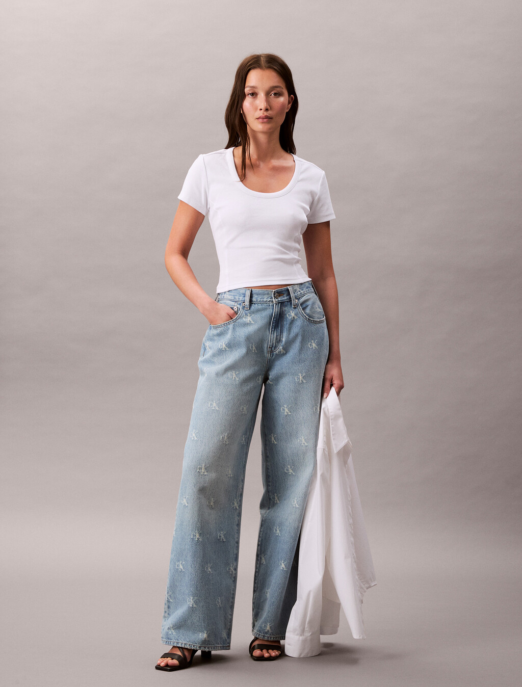 Rib Knit Open Back Cropped Top, Brilliant White, hi-res