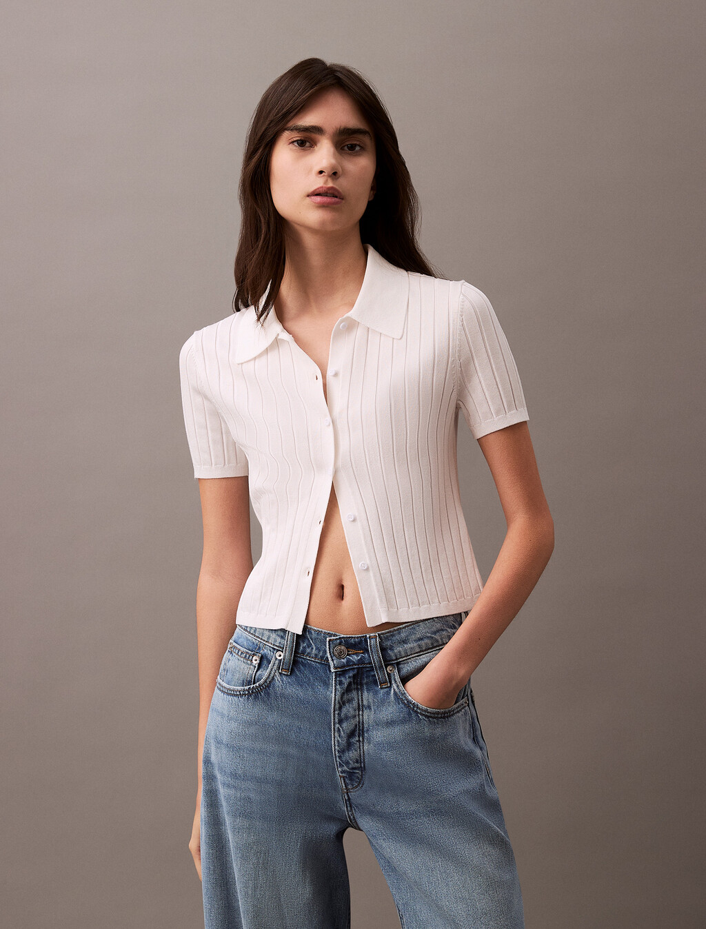 Silky Cropped Baby Polo Shirt, Brilliant White, hi-res