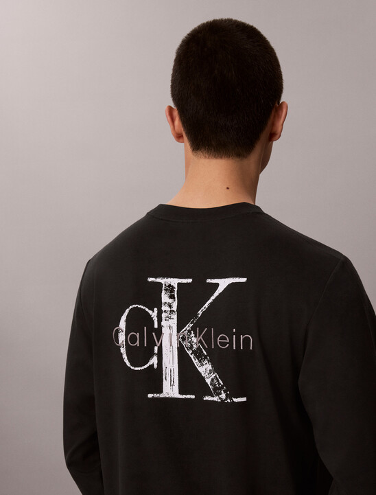 Distressed Monogram Long Sleeve Tee