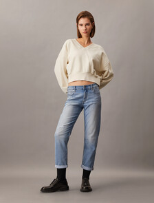 Oversized V Neck Pullover Sweatshirt, Ivory, hi-res