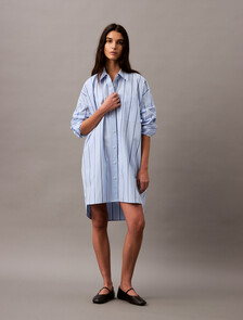 寬鬆條紋棉質襯衫連身裙, 18815 CSW25S_W013+Chambray Blue, hi-res