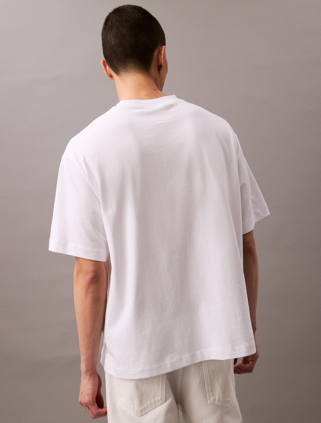 Calvin Logo 圓領上衣, Brilliant White, hi-res