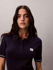 Micro Cable Knit Polo Mini Dress, Evening Blue, hi-res