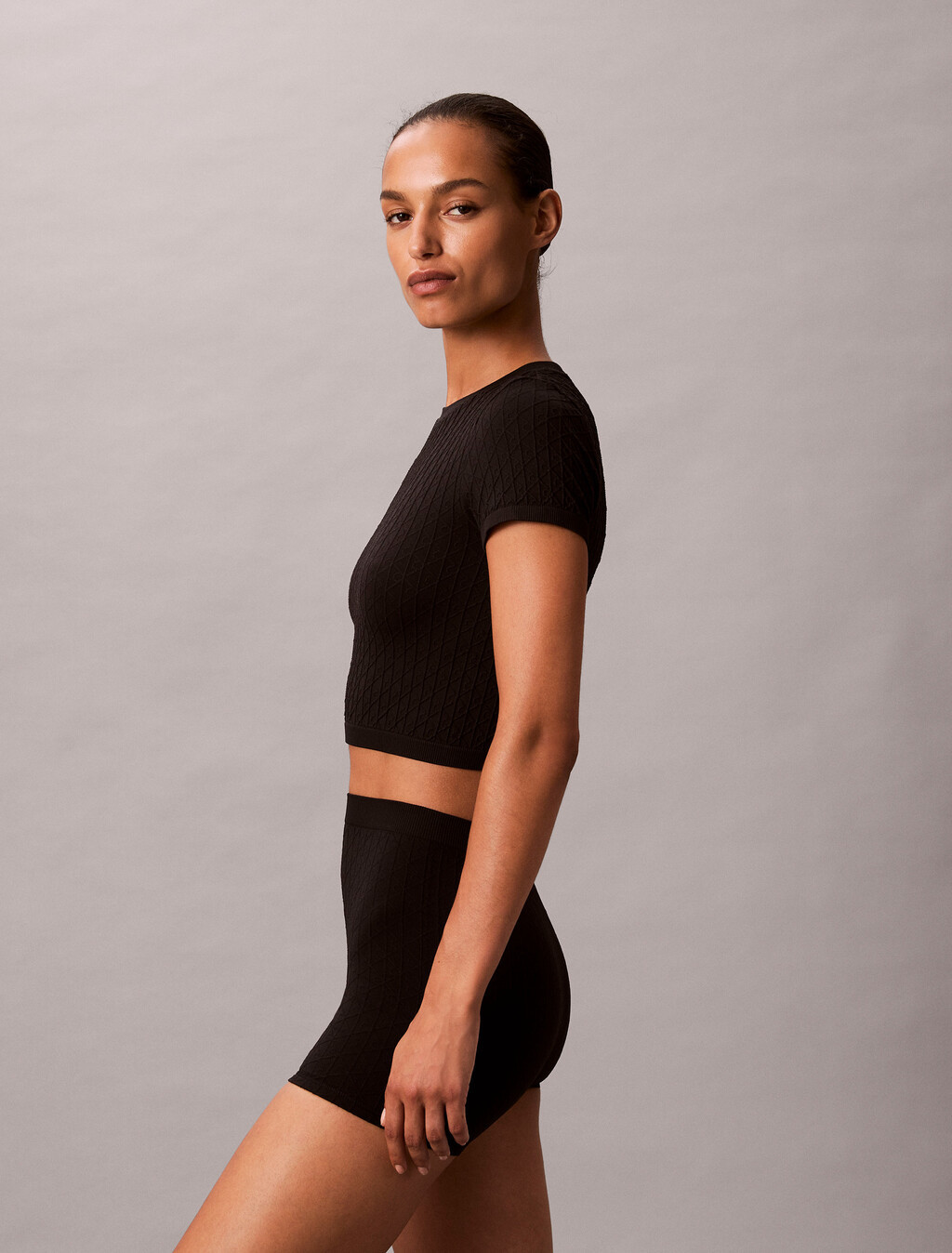Rib Emblem Seamless Pyjama Top, Black, hi-res
