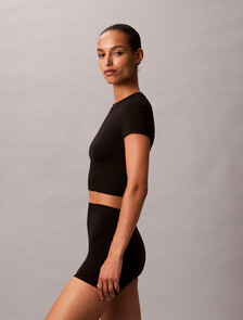 Rib Emblem Seamless Pyjama Top, Black, hi-res