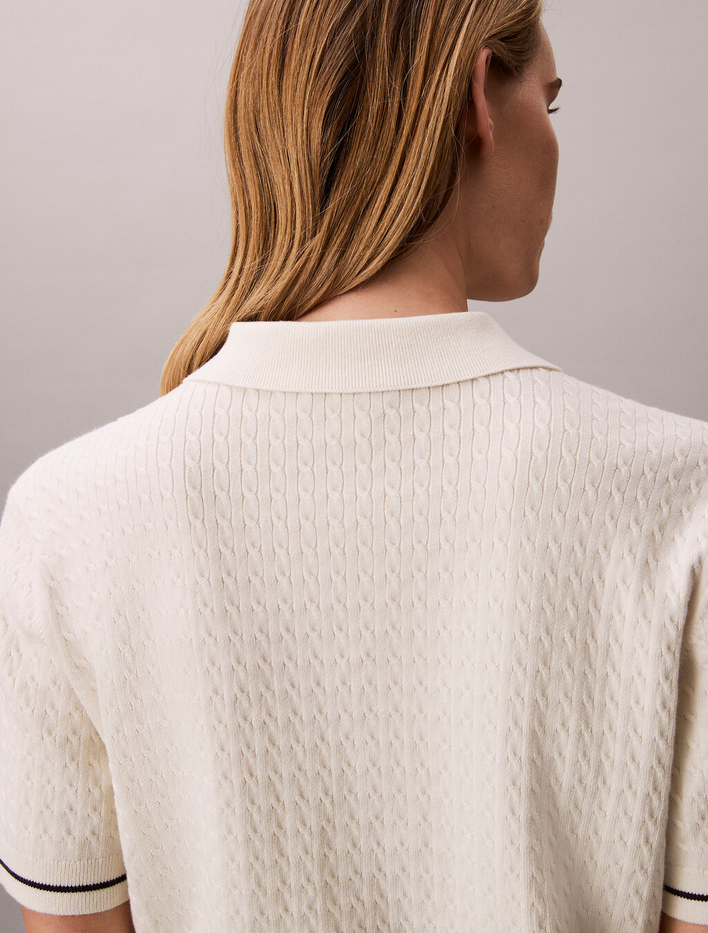 Cable Knit Short Sleeve Jumper, Tofu, hi-res