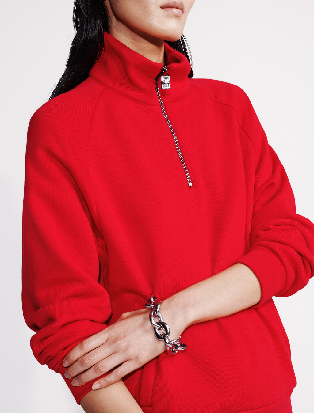 Terry Zip Polo Sweatshirt, Pantone Red, hi-res