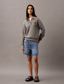 Cotton Modal Fleece Polo Sweatshirt, Med Grey Heather, hi-res