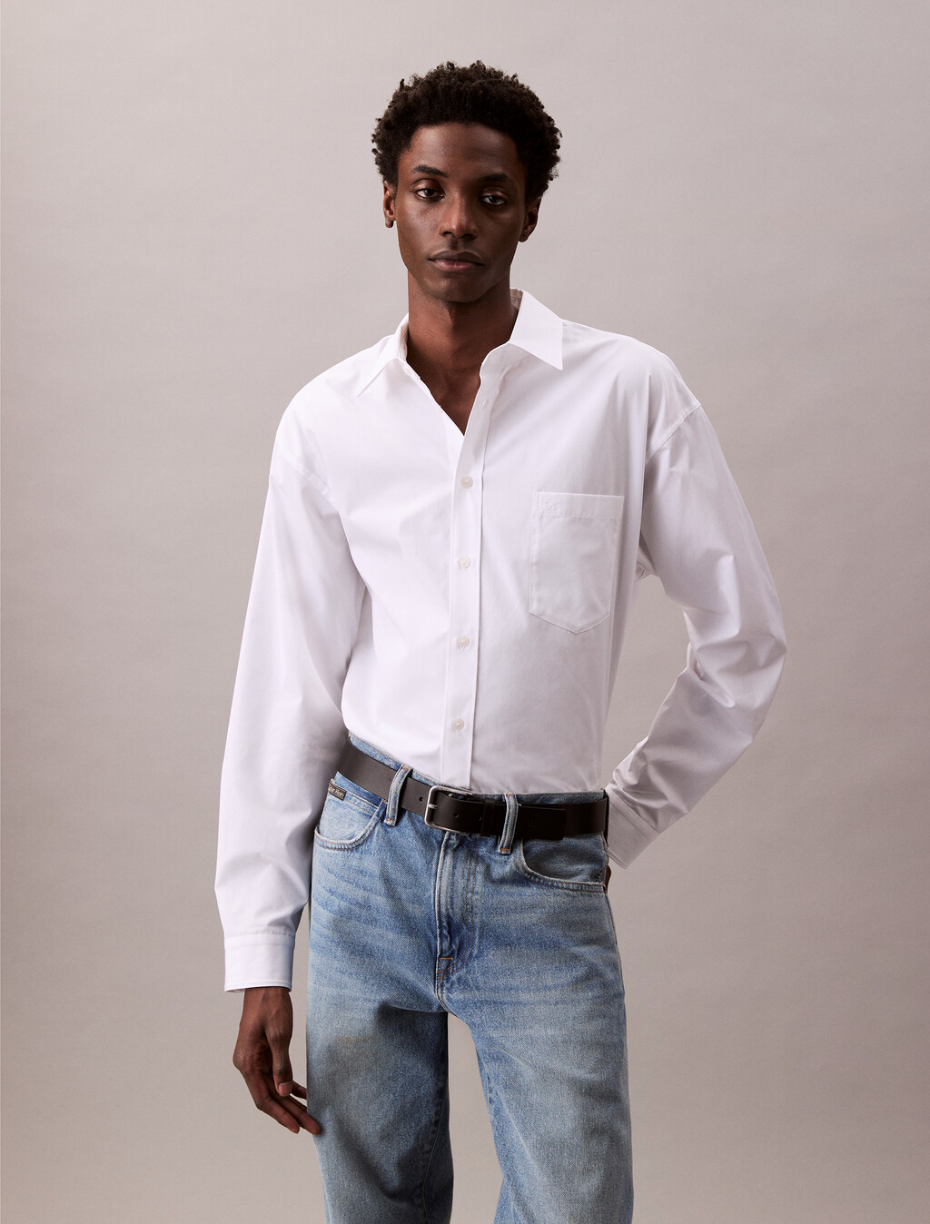 Cotton Relaxed Button-Down Shirt, Brilliant White, hi-res