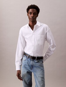 Cotton Relaxed Button-Down Shirt, Brilliant White, hi-res