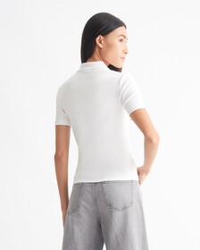 Fast Track Rib Knit Polo Top, Bright White, hi-res