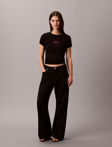 Slim Ribbed Cotton Logo T-shirt, Black, hi-res