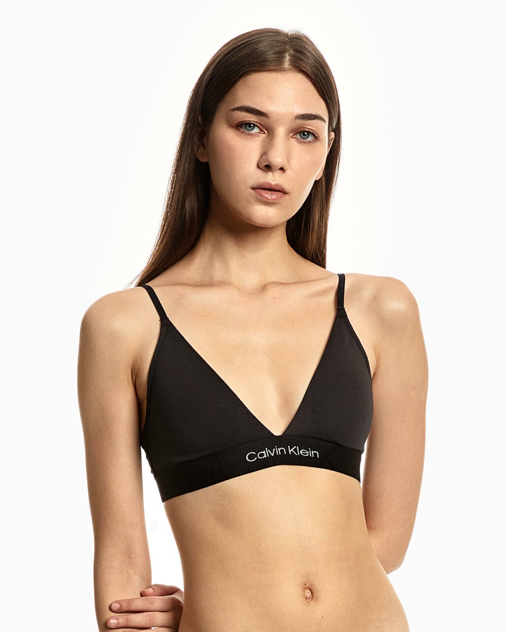 Embossed Icon Cotton Lightly Lined Triangle Bra, black