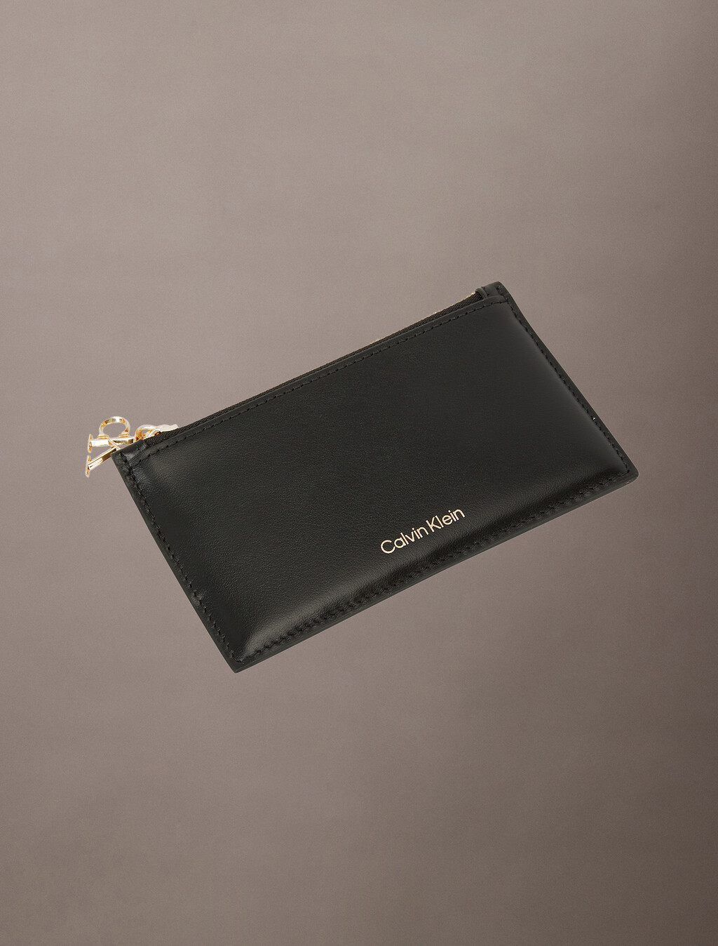 皮革拉鍊票卡夾, Black, hi-res