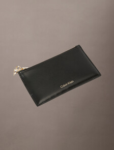 皮革拉鍊票卡夾, Black, hi-res