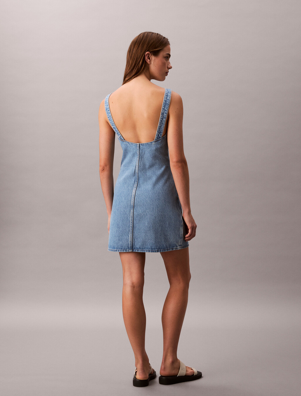 Scoop Neck Denim Mini Dress, EVENING BLUE, hi-res