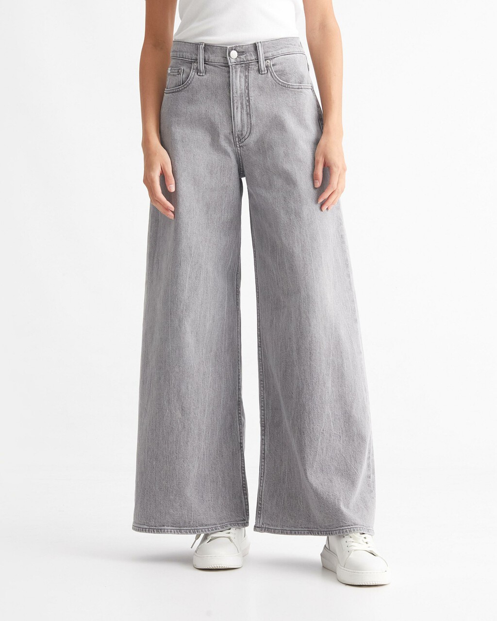 SUSTAINABLE LOW RISE LOOSE JEANS, Bleached Grey Pleated, hi-res