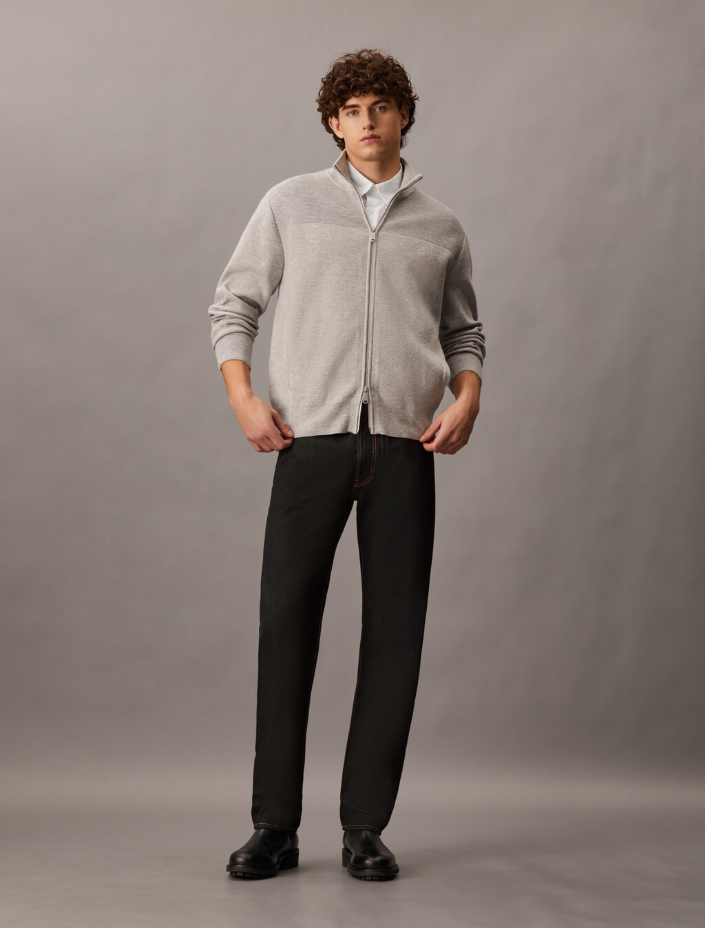 Essentials Monogram Slim Shirt, Bright White, hi-res
