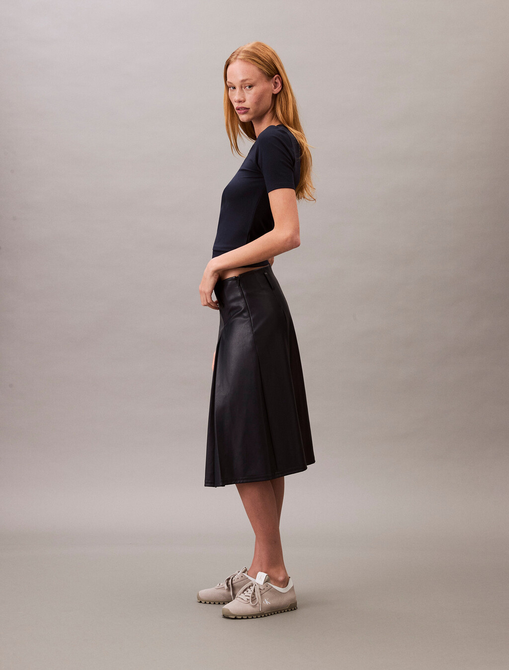 CK Logo Modal Stretch Ribbed Tee, Dark Sapphire, hi-res