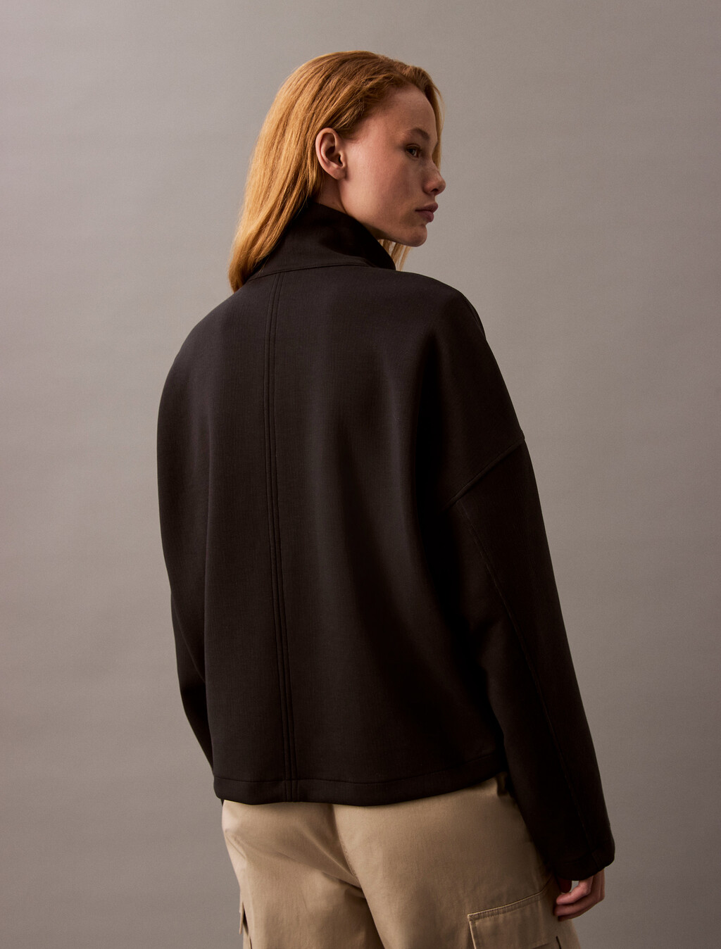 Relaxed Spacer Zip Collar Jacket, Black, hi-res