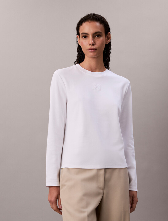 Interlock Cotton Emblem Mock Neck Tee