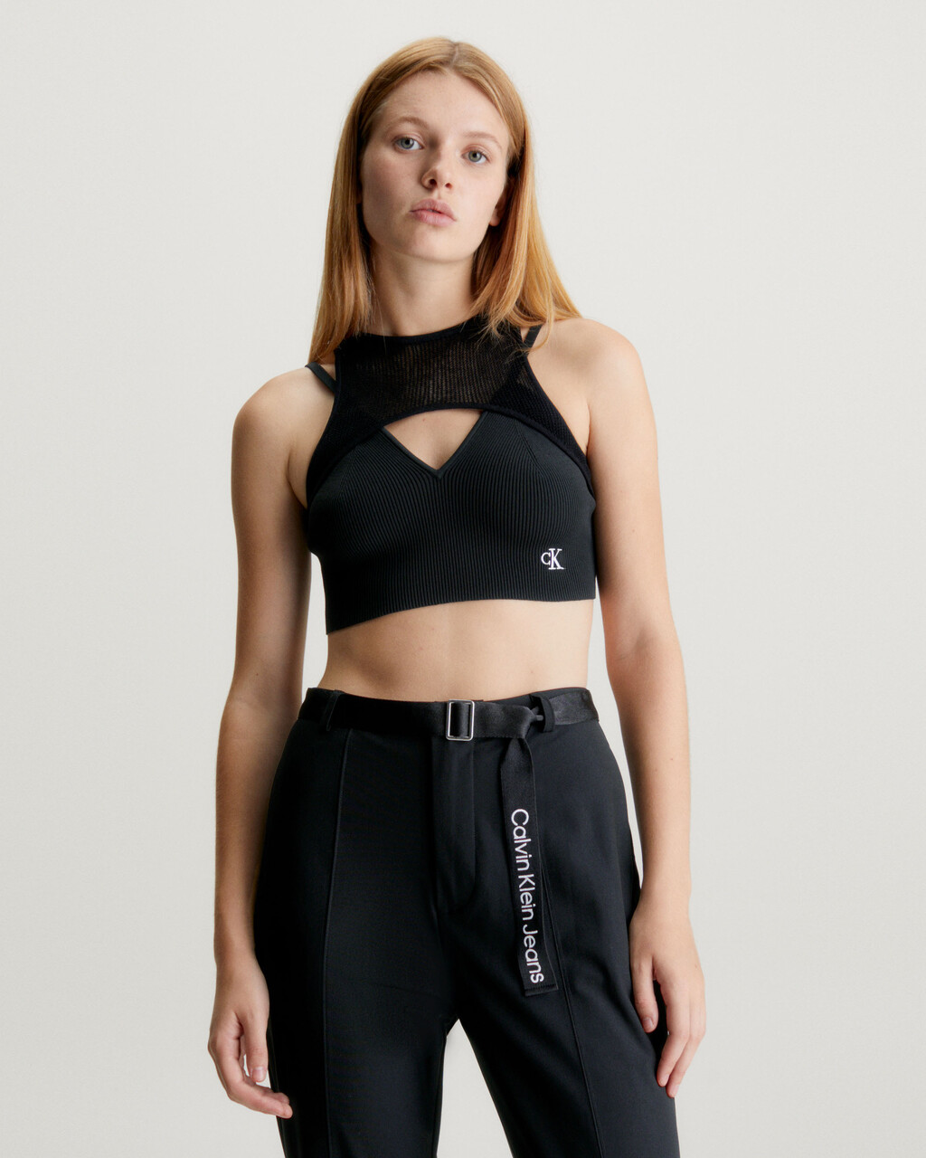 Double Layer Knit Tank Top, Ck Black, hi-res
