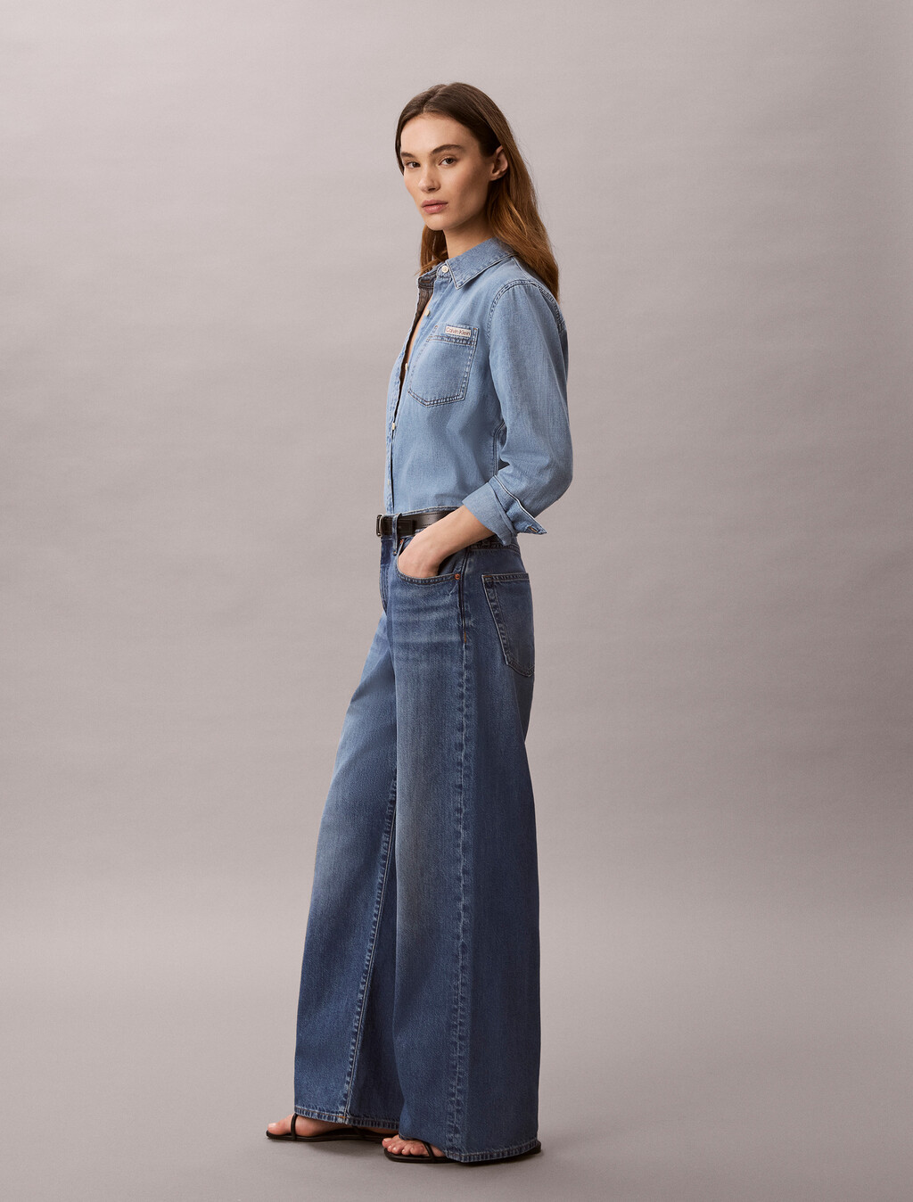 Wide Leg Linen Jeans, LANDMARK BLUE, hi-res