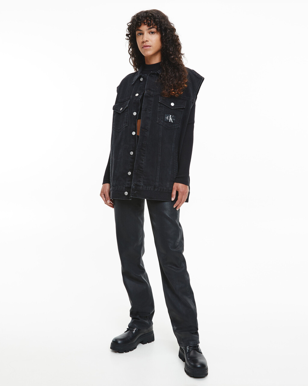超寬鬆牛仔背心, Denim Black, hi-res