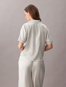 Satin Sheen Pyjama Shirt, 18724 STITCH STRIPE LOGO+Chalk, hi-res