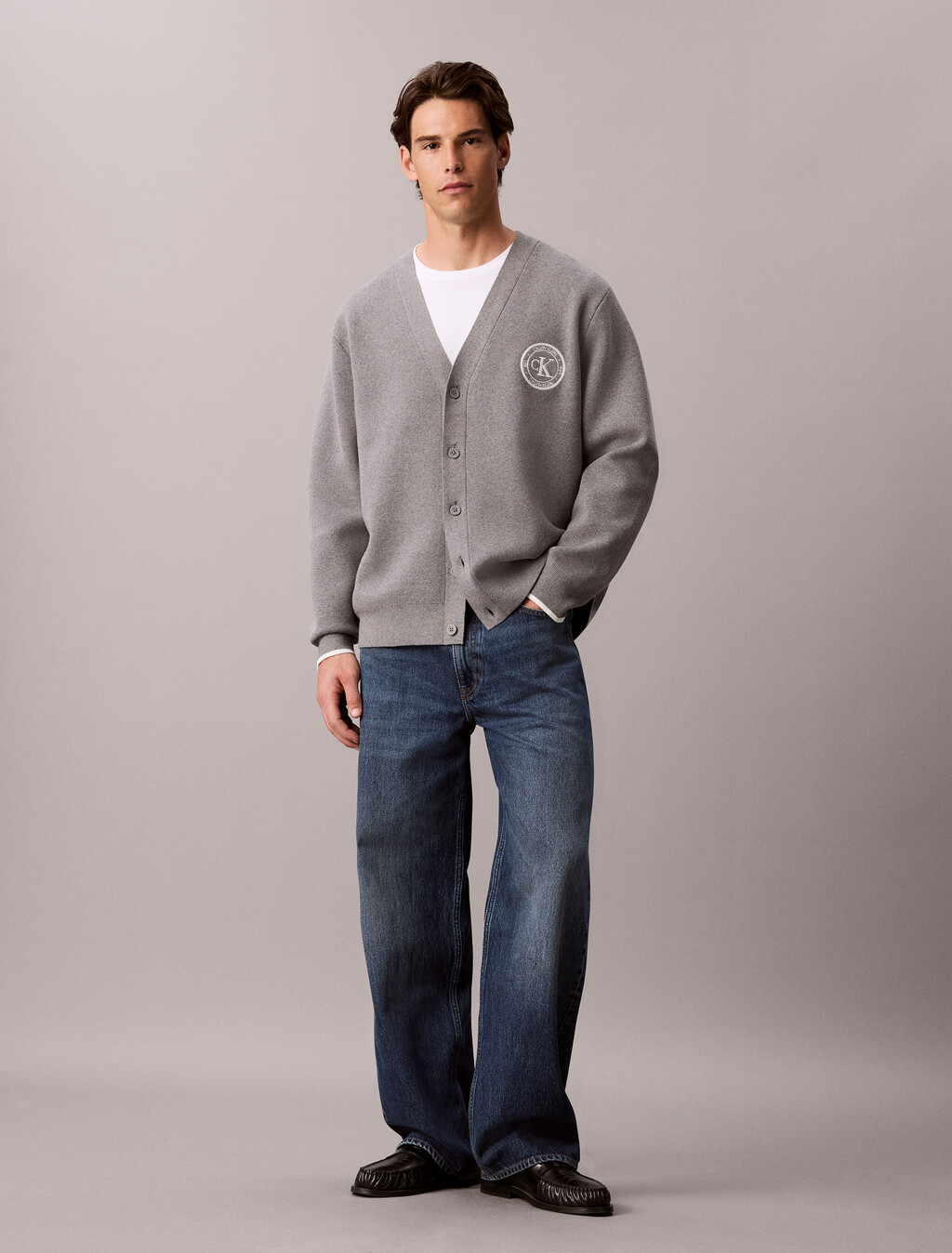 Varsity Logo Cardigan, Medium Grey Htr, hi-res