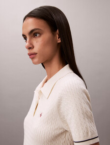 Micro Cable Knit Polo Mini Dress, Tofu, hi-res