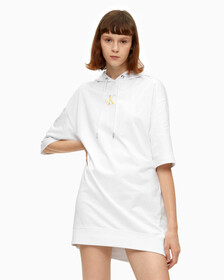 ESCAPE PALM PRINT MONOGRAM HOODED DRESS, Bright White, hi-res