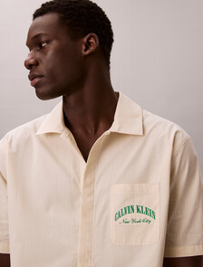 Cotton Crest Logo Pyjama Top, SLIM STRIPE CHALK, hi-res