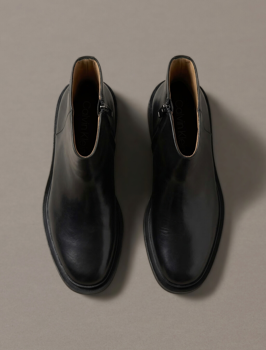 Leather Zip Ankle Boots, Triple Black, hi-res