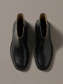 Leather Zip Ankle Boots, Triple Black, hi-res
