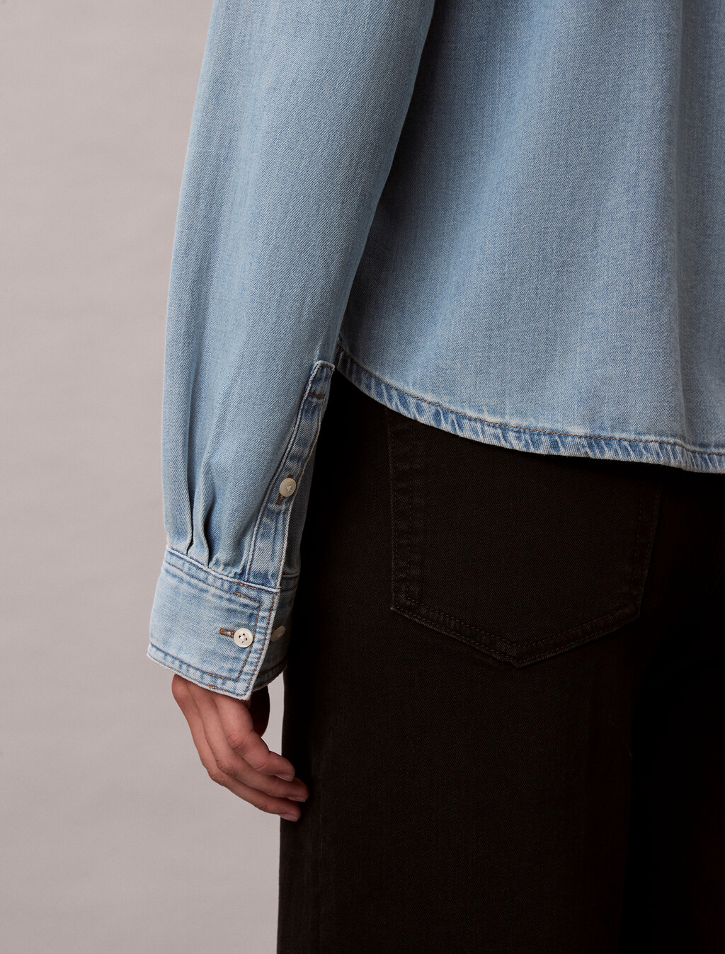 Cropped Denim Shirt, BRIGHTON BLUE, hi-res