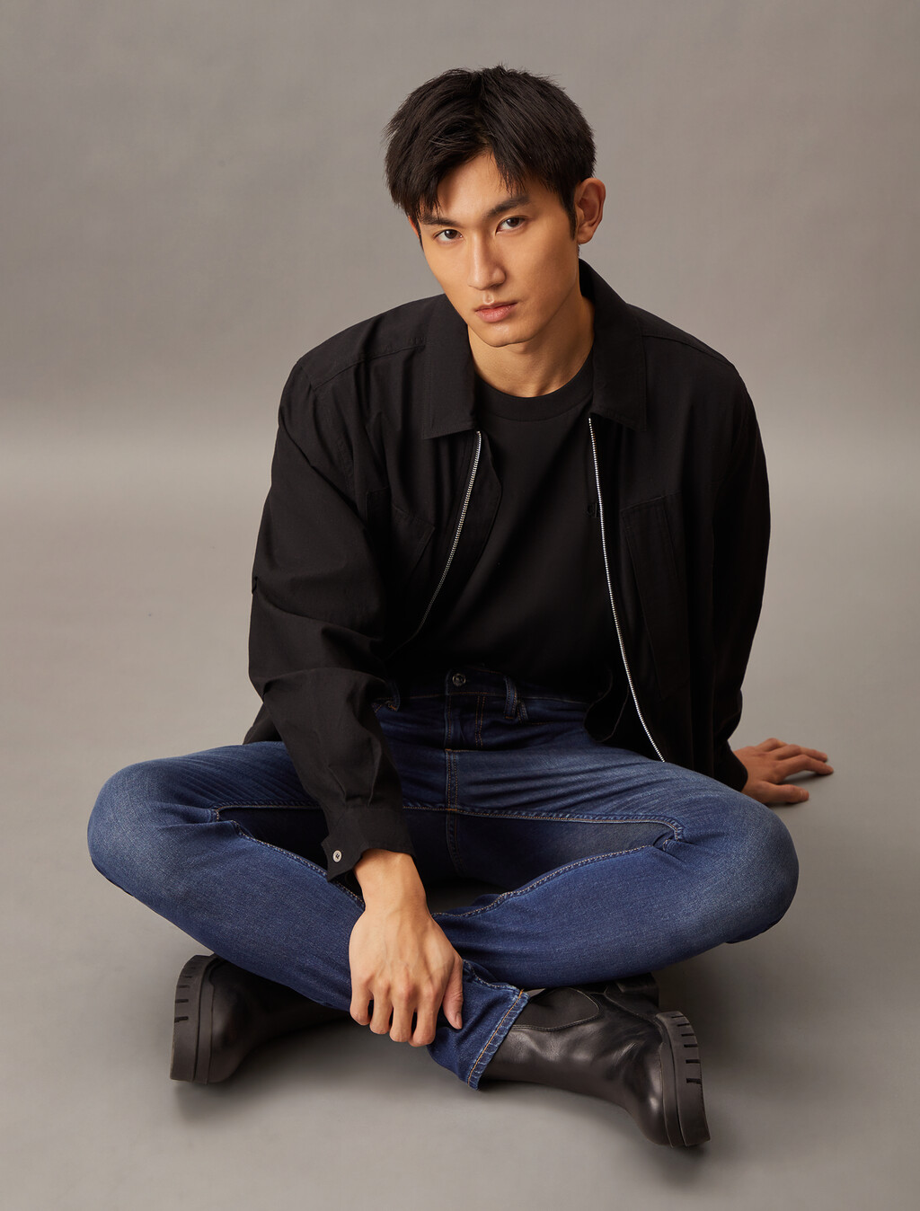Silk Blend Modern Taper Jeans, Denim Medium, hi-res