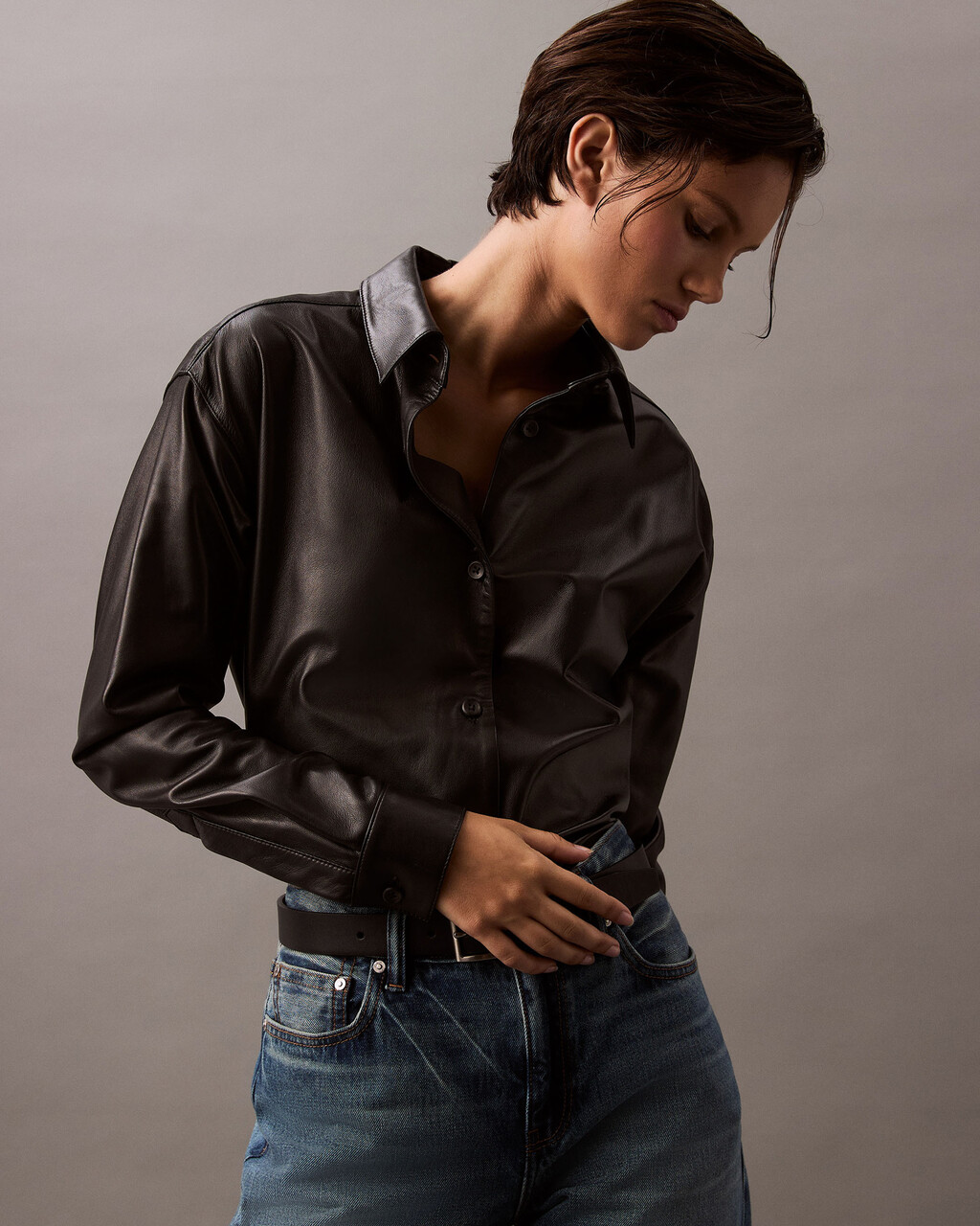 Nappa Leather Shirt black Calvin Klein Hong Kong