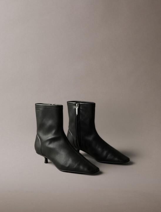 Leather Kitten Heel Ankle Boots